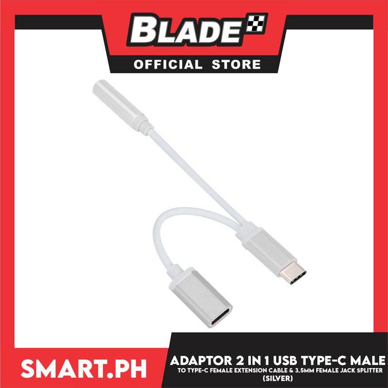 Adaptor 2 in 1 USB Type-C Male to Type-C Female Extension Cable & 3.5mm Female Jack Splitter