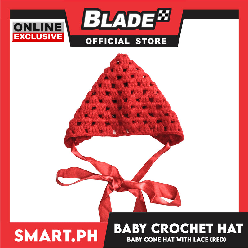 Baby Crochet Cone Hat with Lace (Red)