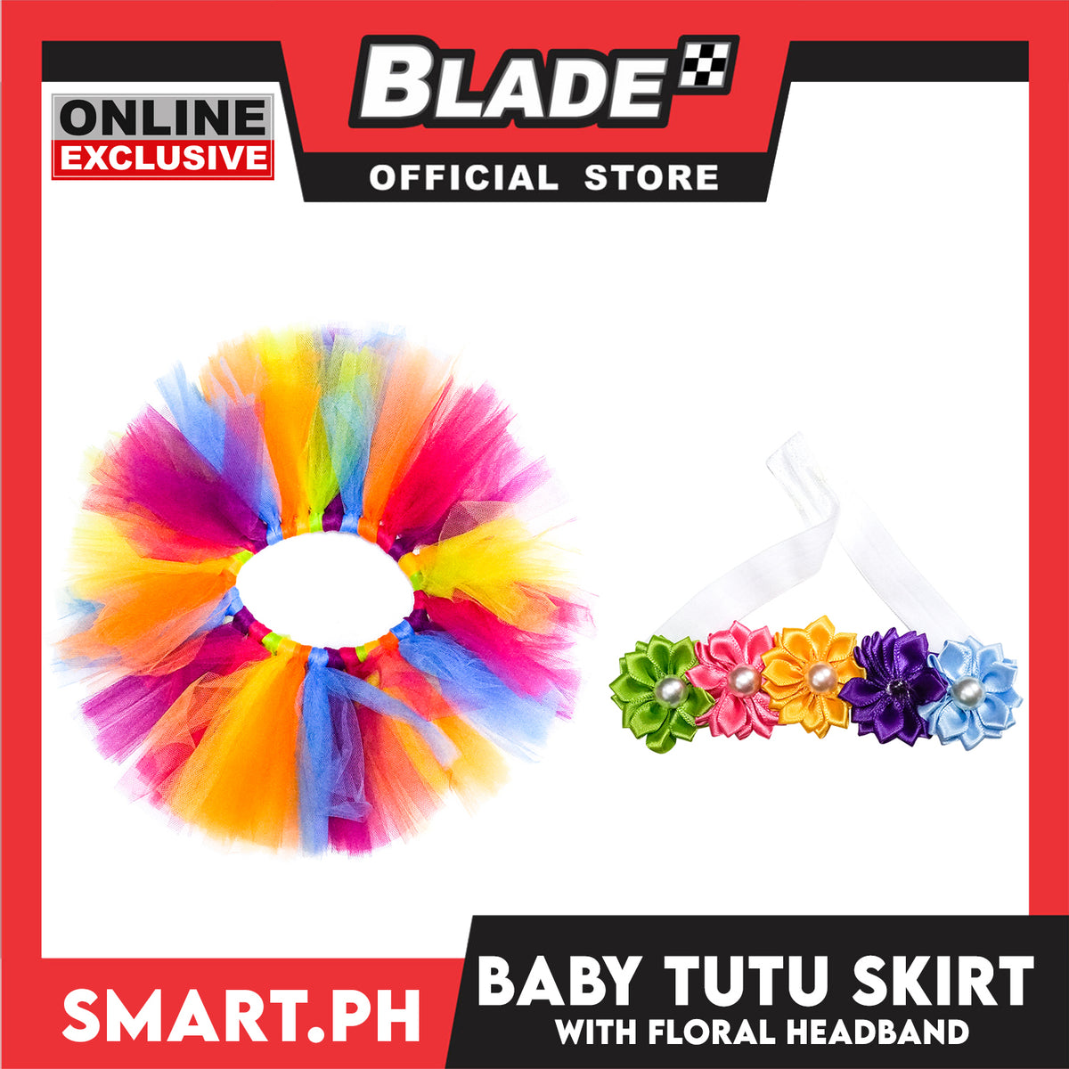 Baby Tutu Colorful Skirt with Floral Crown Headband for Baby Girl