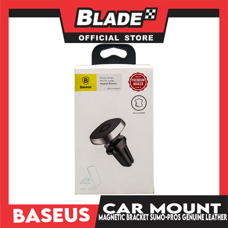 Baseus Privity Series Pro Air Outlet Magnet Bracket Genuine Leather Phone Holder SUMQ-PR01 (Black with Silver) Car Mount Phone Holder