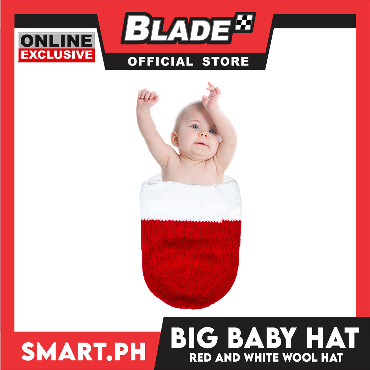 Baby Big Crochet Hat Winter Cocoon Warm Knit (Red and White)