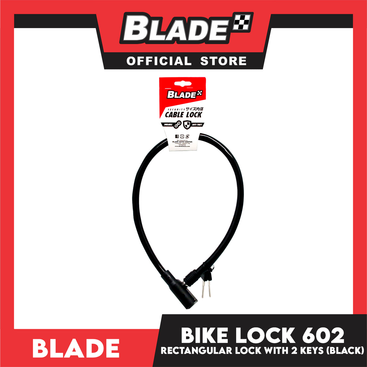Blade Bike Lock 602 Rectangular Lock with 2 Keys (Black)