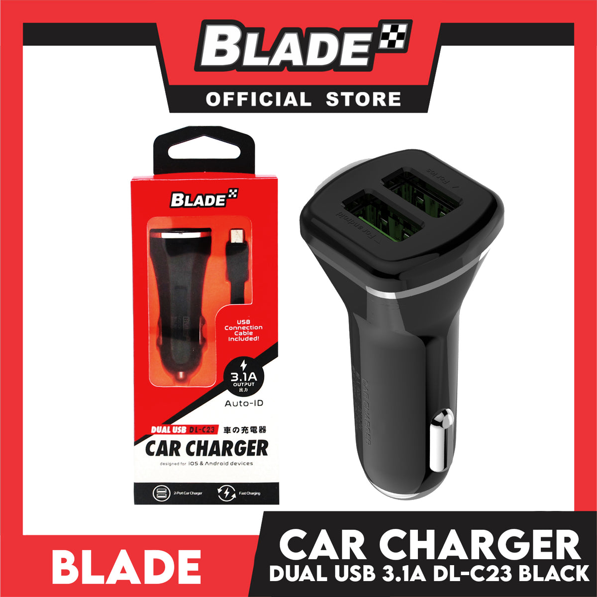 Blade Car Charger Dual USB DL-C23 3.1A Black
