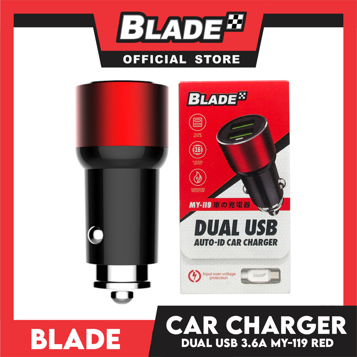 Blade Car Charger Dual USB 3.6A Auto-ID MY-119 (Black/Red) for Mobile Devices