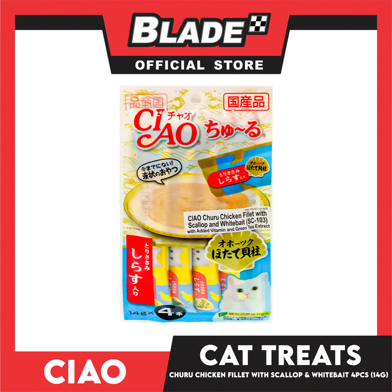 Ciao Churu Chicken Fillet With Scallop And Whitebait Flavor (SC-103) Creamy Cat Treats 14g x 4pcs