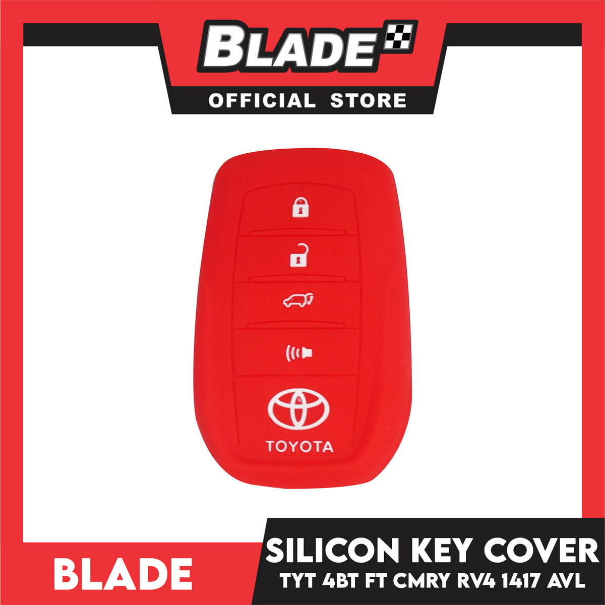 Blade Key Silicone Case Cover Toyota CMRY RV4 1417 4 Button (Black & Red) For Toyota Fortuner Rav4 Highlander Land Cruiser Mark X 2015-2019 Silicone Remote Key Case Fob Shell Cover Skin Holder