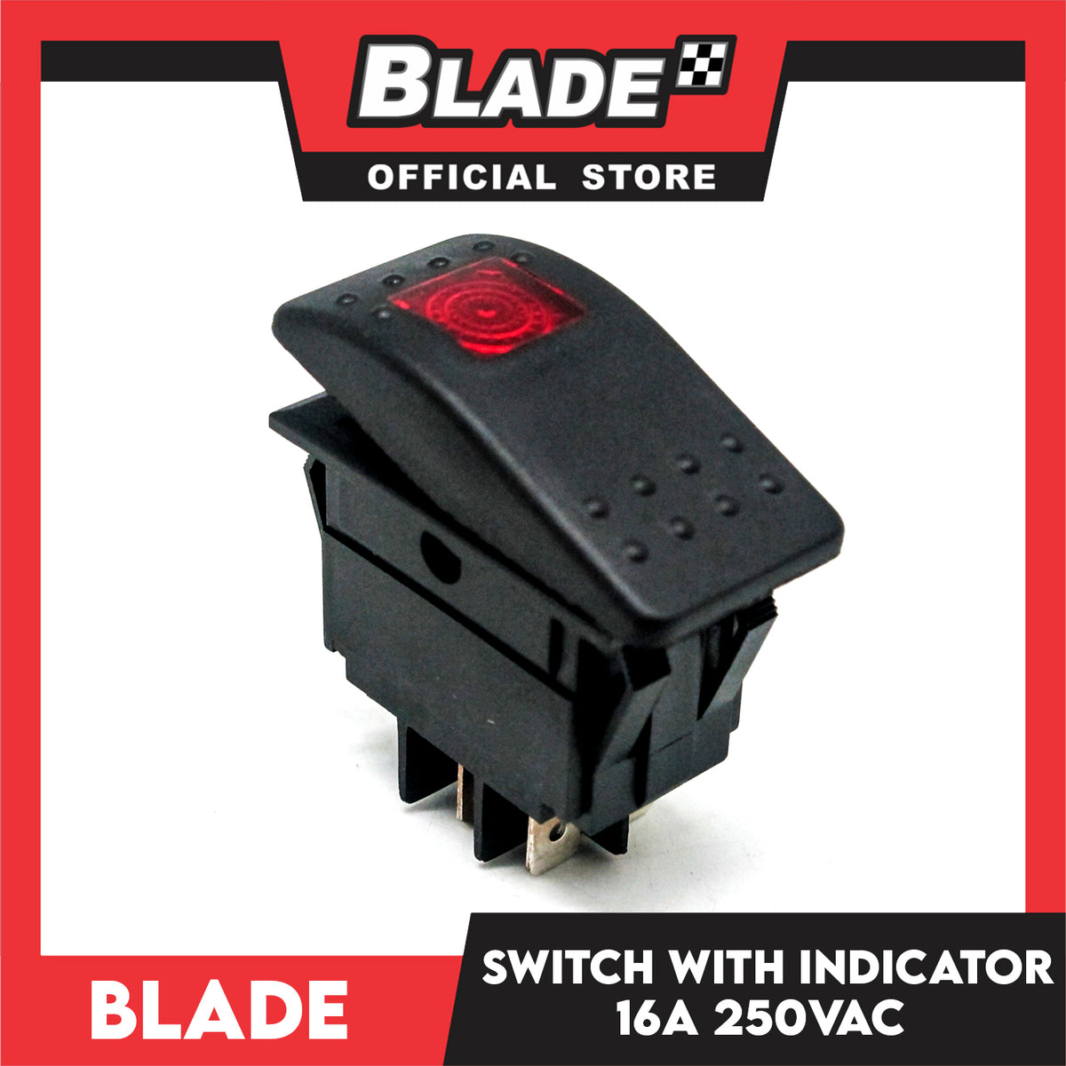 Blade Switch w/ Indicator 16A 250VAC 12V Rocker Switch RED Led Light