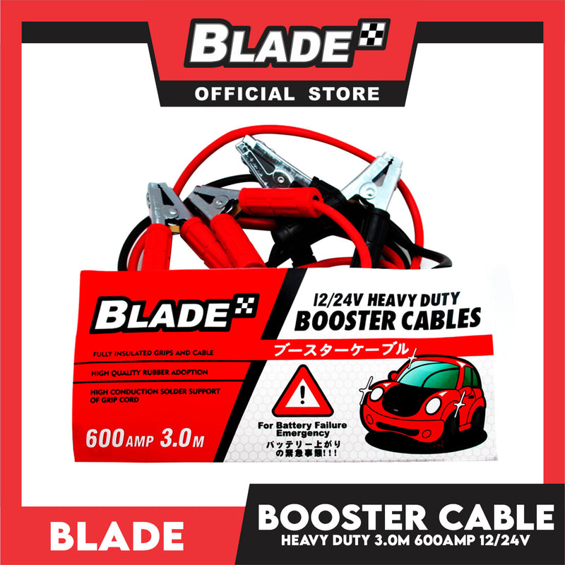 Blade Booster Cable 600AMP Heavy Duty 3.0M 12/24V- Battery Booster Cable for Motorcycle, Car & ATV
