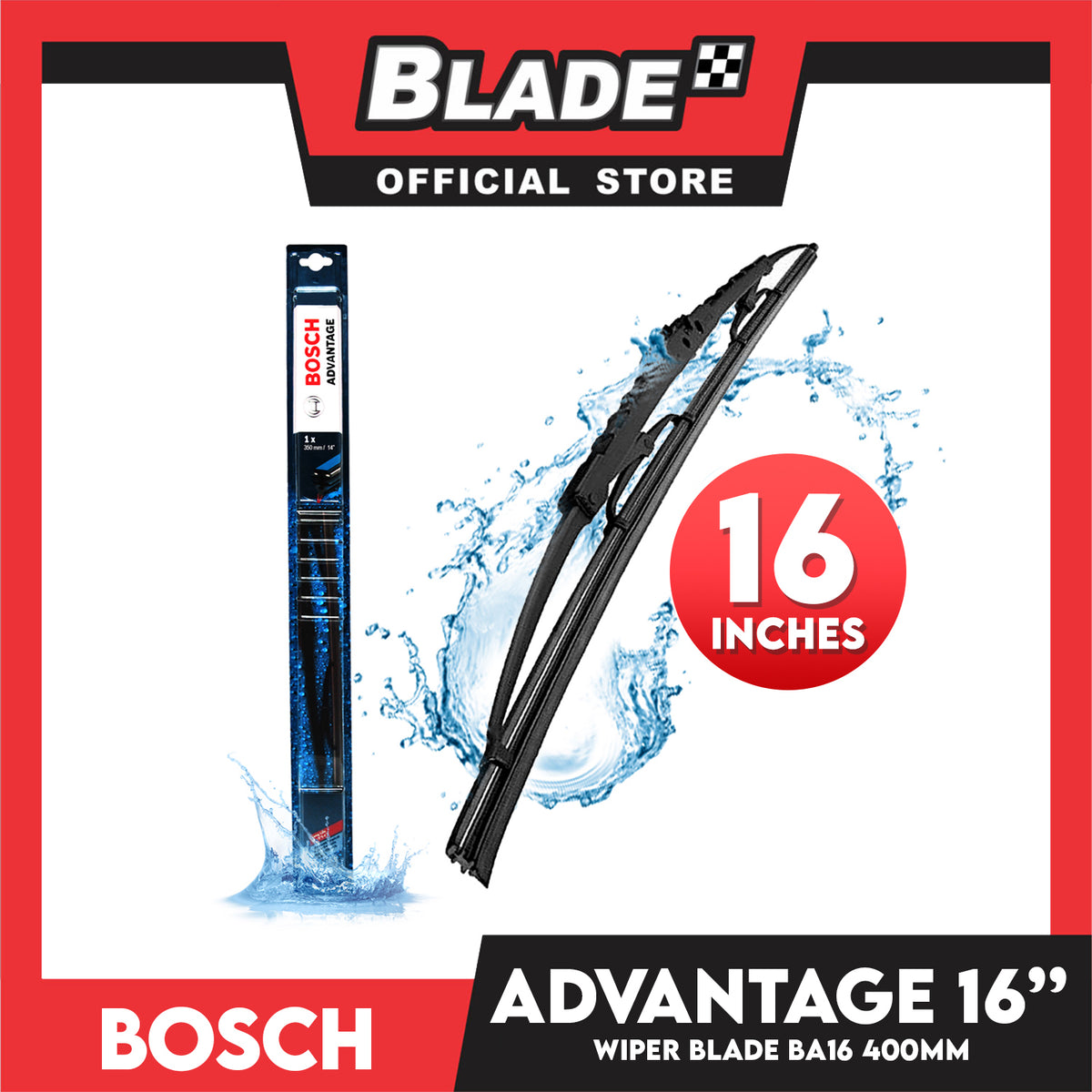 Bosch Wiper Advantage BA16 16 for Honda BRV, Mobilio, Jazz, Hyundai Tucson, Accent, Toyota Avanza, Corolla Altis