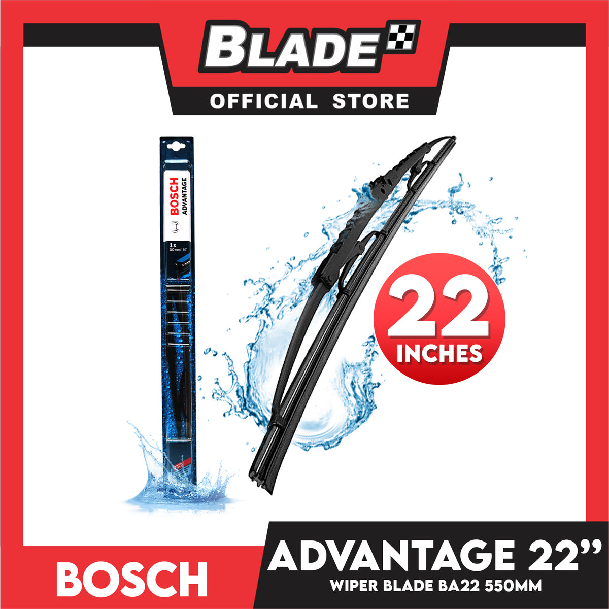 Bosch Wiper Advantage BA22 22 for Ford Expedition, Civic, Hyundai Accent, Eon, Kia Picanto, Mitsubishi Mirage,Montero, Nissan Sentra, Toyota Hiace