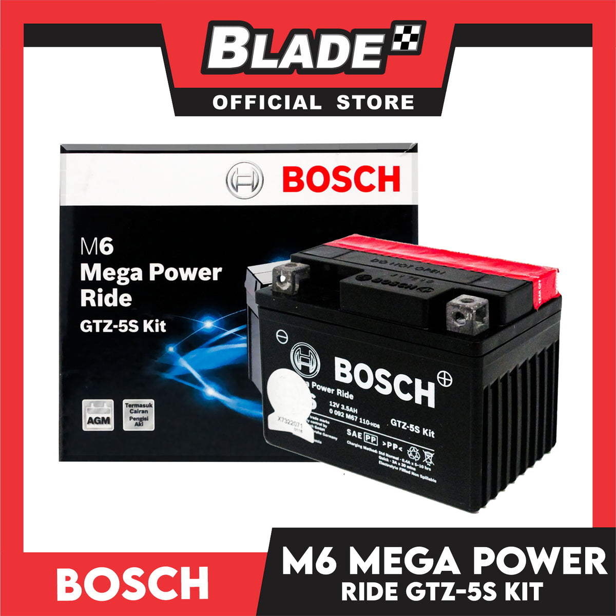 Bosch Motorcycle Battery M6 Mega Power Ride AGM Battery GTZ-5S Kit