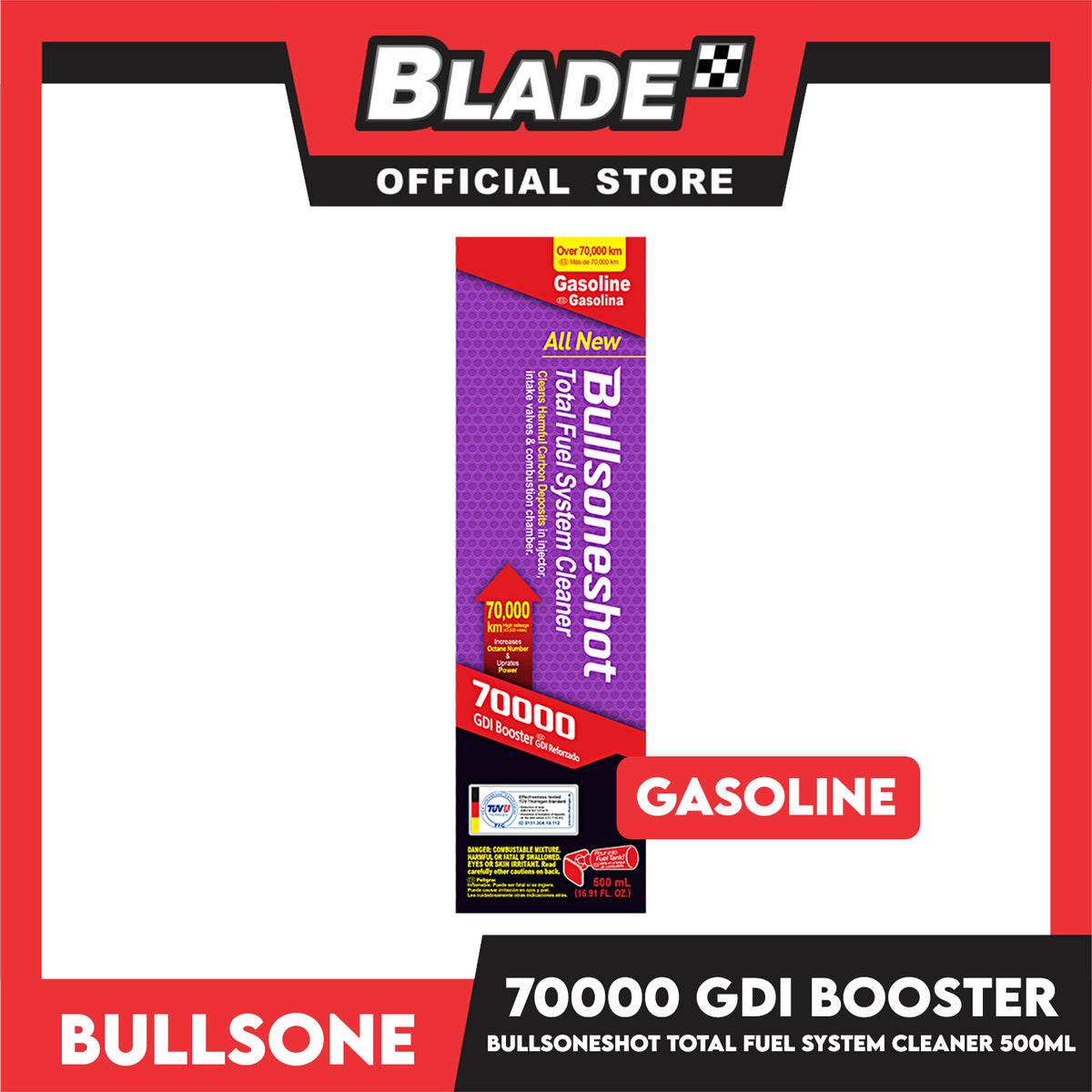 Bullsoneshot 70,000 Total Fuel System Cleaner 500ml (Gasoline Engine) Cleans Harmful Carbon Deposits In Injector, Intake Valves And Combustion Chamber