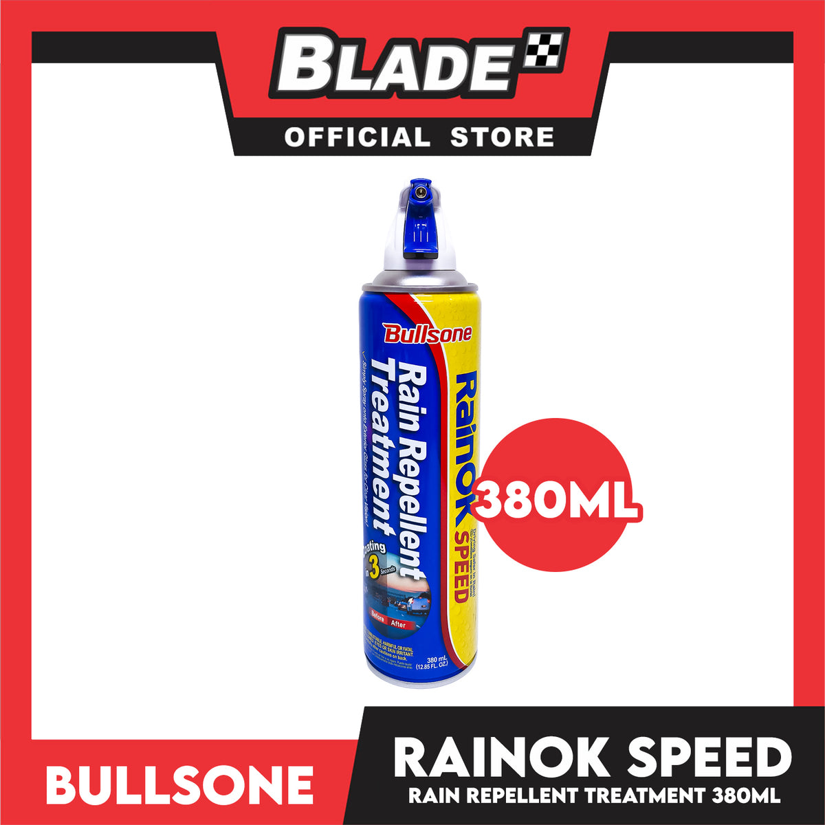 Bullsone Rainok Rain Repellent Speed Treatment Spray 380ml (Coating In 3 Seconds) Simply Spray Onto Exterior Glass For Clear Vision