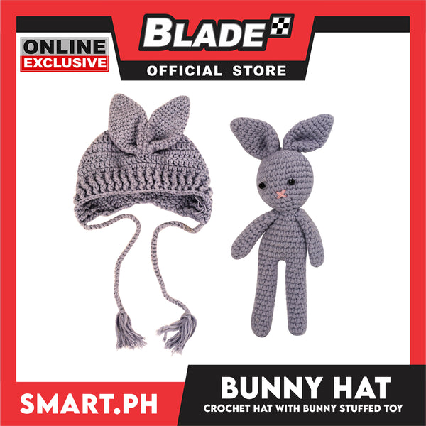 Baby Crochet Bunny Hat and Stuffed Toy (Grey)