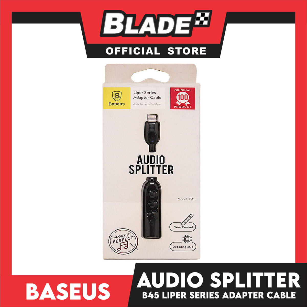 Baseus Audio Splitter B45 Liper Series Apple Connector to 3.5mm (Black)
