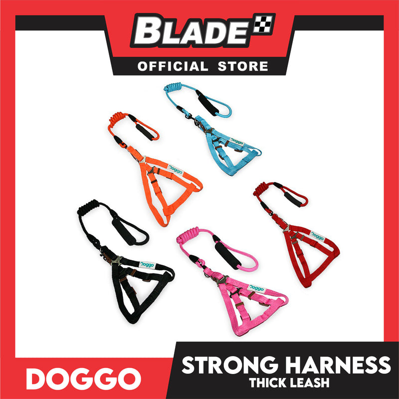 Doggo Strong Harness Thick Leash Soft Handle Steel Connector Medium (Orange) Safe Harness for Your Dog