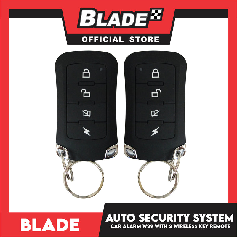 Blade Car Alarm W29 Auto Security Keyless Entry System with 2 Remote Controls & Siren Sensor- 12V Universal Remote Auto Door Lock/Unlock