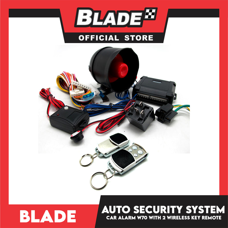 Blade Car Alarm W70 Auto Security Keyless Entry System with 2 Remote Controls & Siren Sensor- 12V Universal Remote Auto Door Lock/Unlock