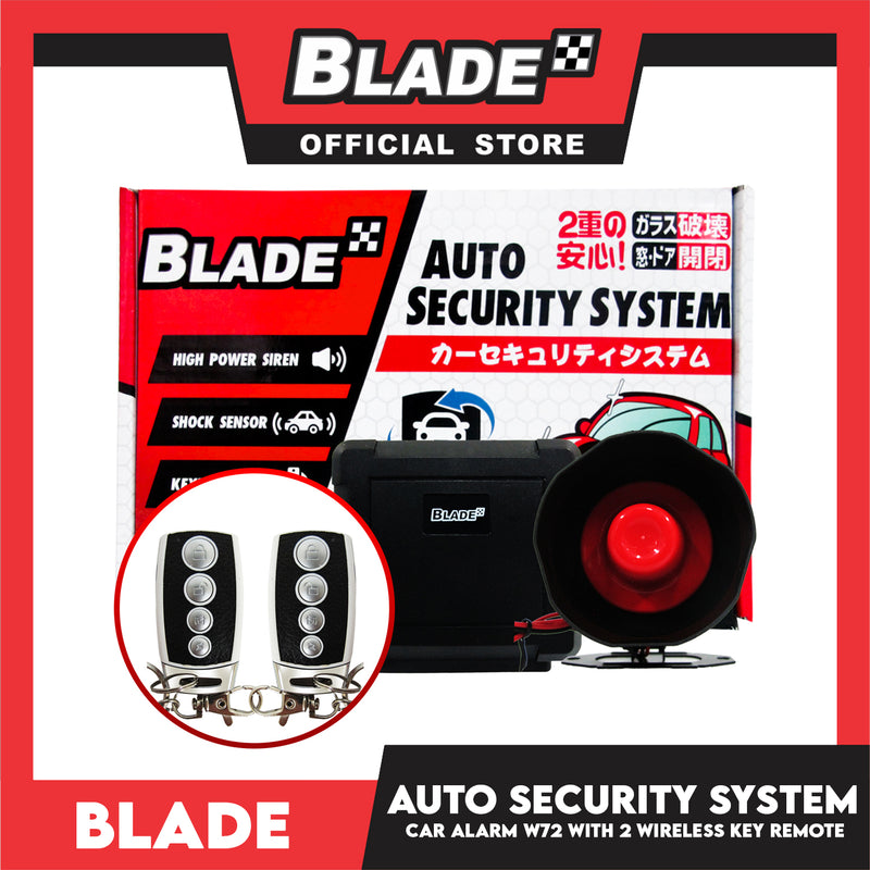 Blade Car Alarm W72 Auto Security Keyless Entry System with 2 Remote Controls & Siren Sensor- 12V Universal Remote Auto Door Lock/Unlock