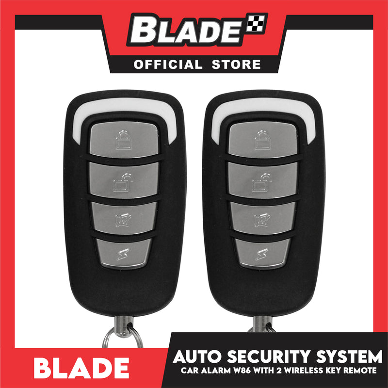 Blade Car Alarm W86 Auto Security Keyless Entry System with 2 Remote Controls & Siren Sensor- 12V Universal Remote Auto Door Lock/Unlock