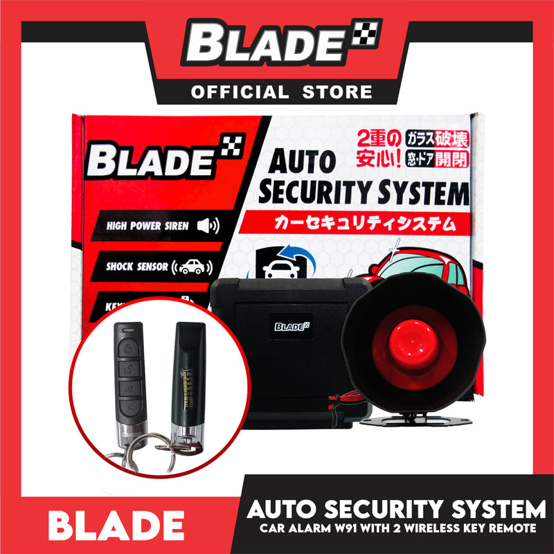 Blade Car Alarm W91 Auto Security Keyless Entry System with 2 Remote Controls & Siren Sensor- 12V Universal Remote Auto Door Lock/Unlock