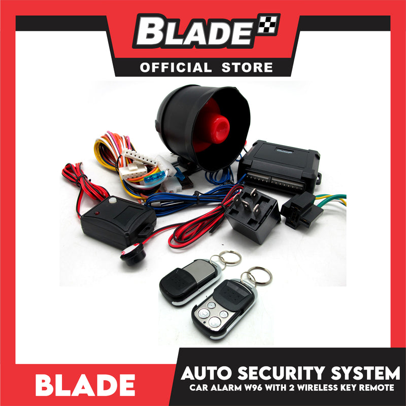 Blade Car Alarm W96 Auto Security Keyless Entry System with 2 Remote Controls & Siren Sensor- 12V Universal Remote Auto Door Lock/Unlock