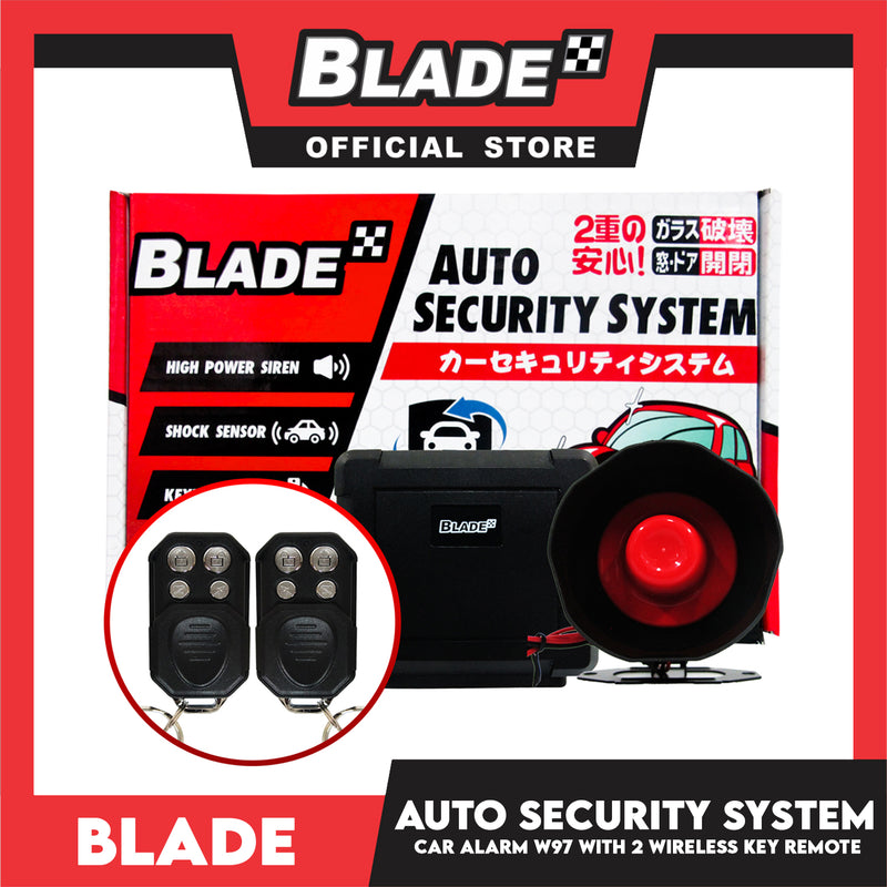 Blade Car Alarm W97 Auto Security Keyless Entry System with 2 Remote Controls & Siren Sensor- 12V Universal Remote Auto Door Lock/Unlock