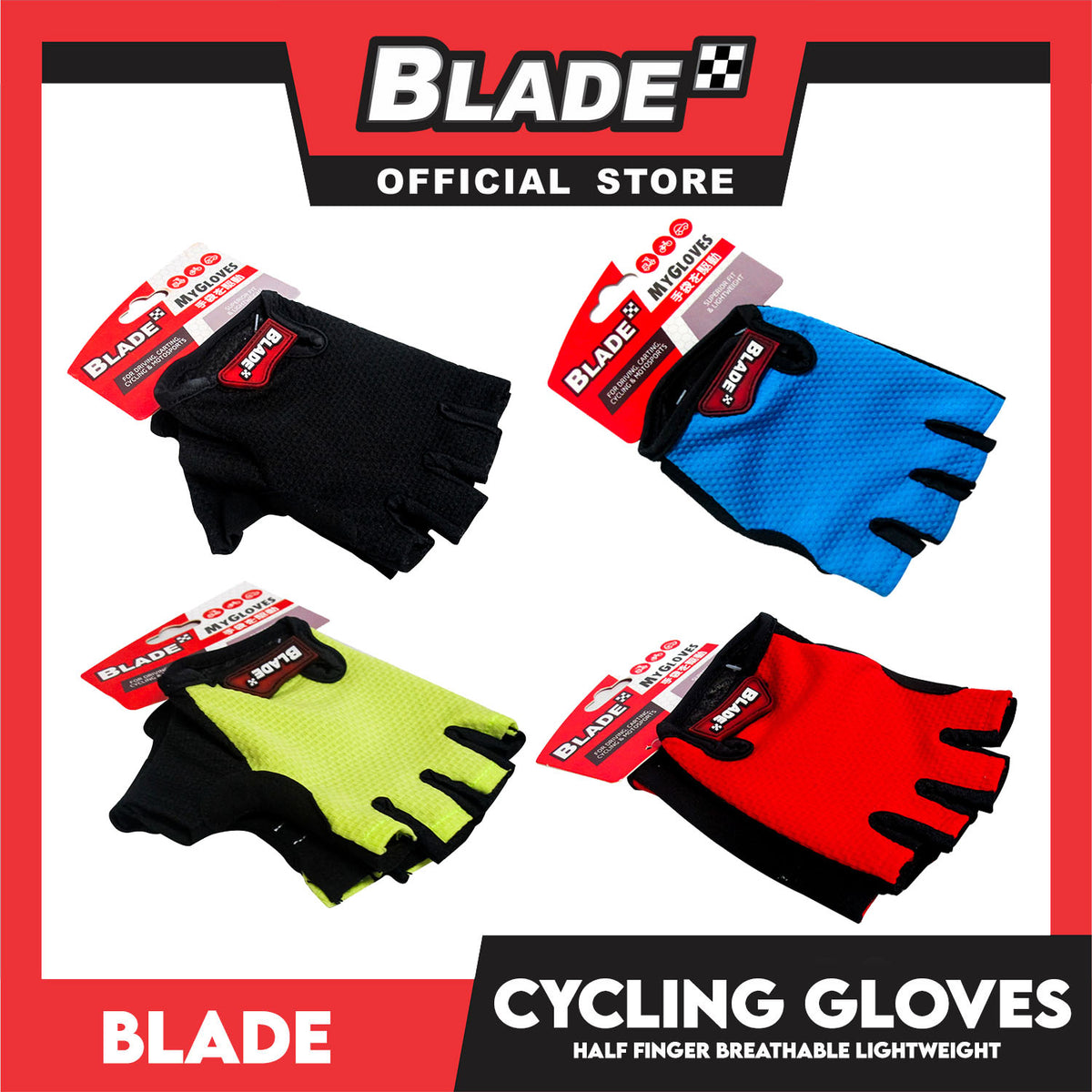Blade Cycling Half Finger Gloves (Pair) Assorted Colors for Motorcycle Bike Camping Hiking Climbing Fitness