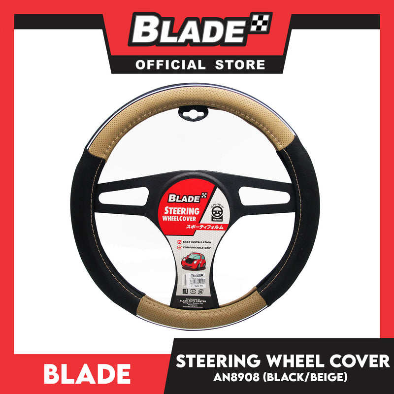Blade Steering Wheel Cover AN8908 (Black/Beige) 38cm for Toyota, Mitsubishi, Honda, Ford and more