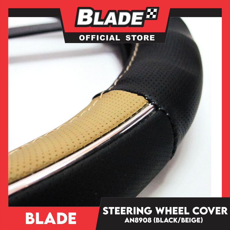 Blade Steering Wheel Cover AN8908 (Black/Beige) 38cm for Toyota, Mitsubishi, Honda, Ford and more