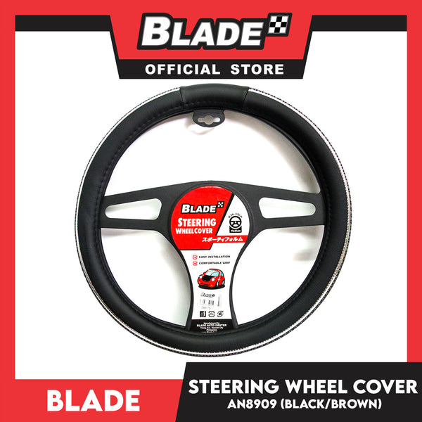Blade Steering Wheel Cover AN8909 (Black, Brown) 38cm for Toyota, Mitsubishi, Honda, Hyundai, Ford, Nissan, Suzuki, Isuzu, Kia, MG and more