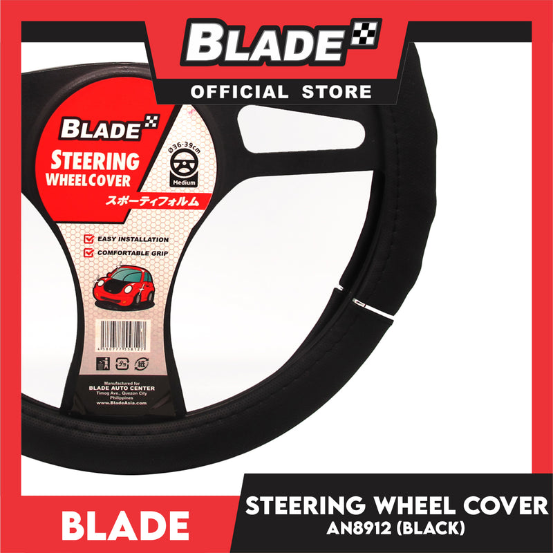 Blade Steering Wheel Cover AN8912 (Black with Silver Ring) 38cm for Toyota, Mitsubishi, Honda, Hyundai, Ford and more