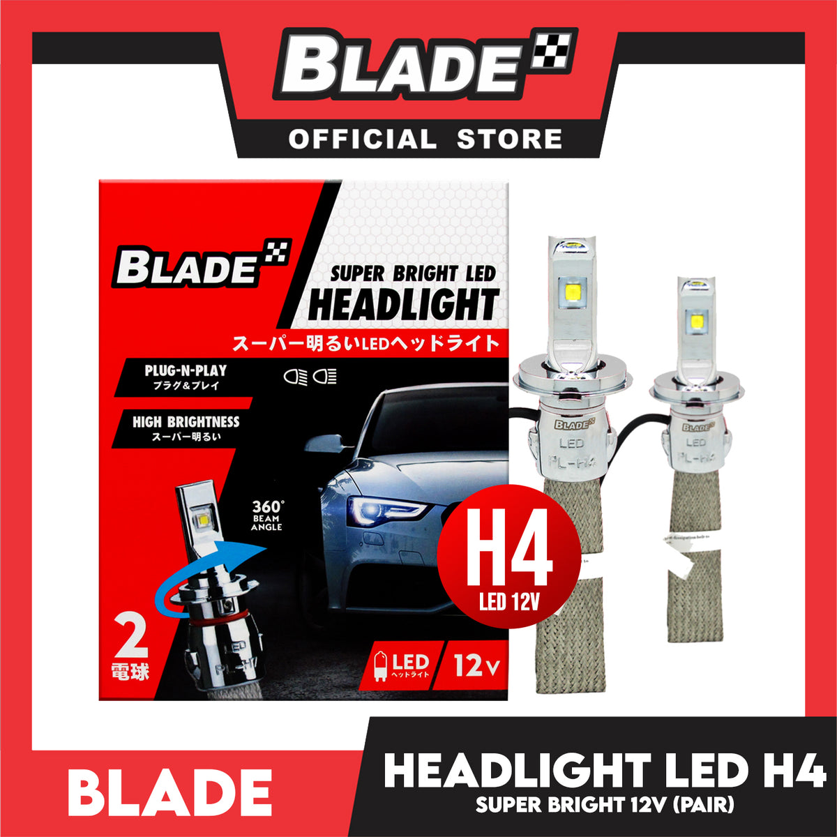 Blade Super Bright LED Auto Headlight H4 12V (Pair) Headlight Lamps, Led Light