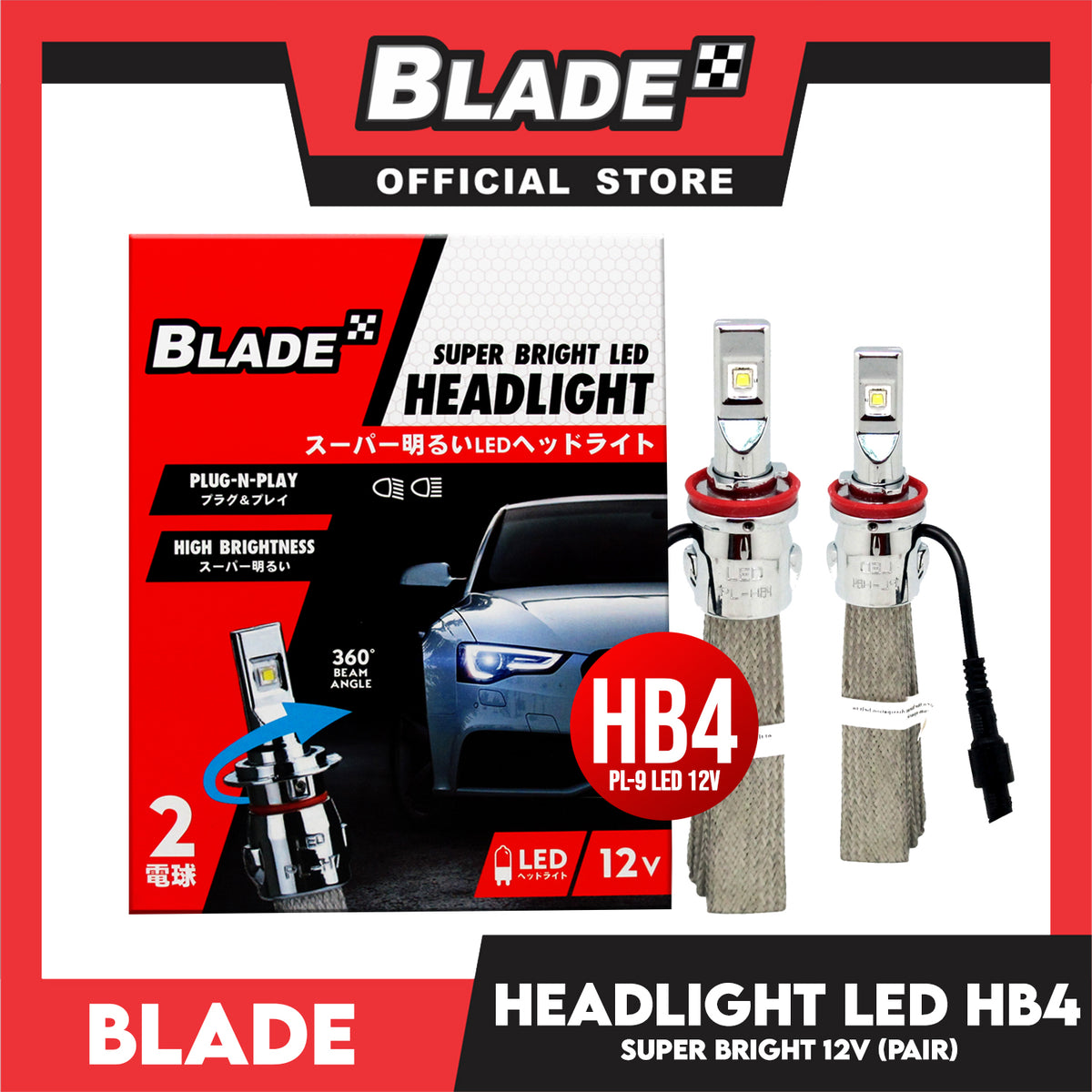 Blade Super Bright LED Auto Headlight HB4/9006/H9012 12V (Pair) Headlight Lamps, Led Light