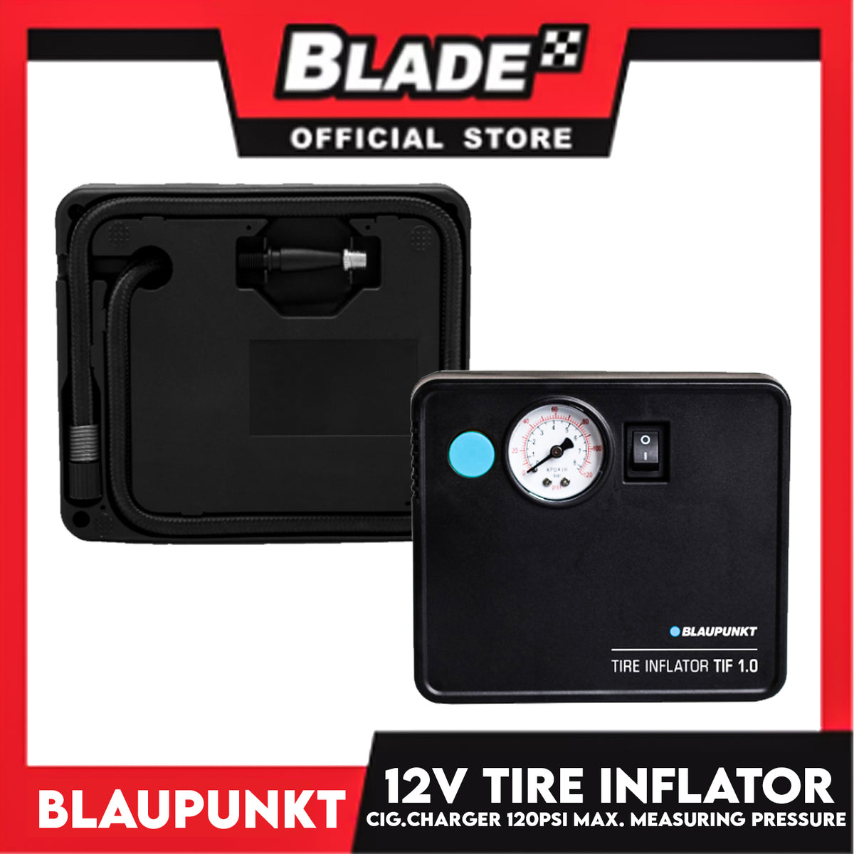 Blaupunkt Tire Inflator TIF 1.0 Cig. Charger 12V 120psi Maximum Measuring Pressure