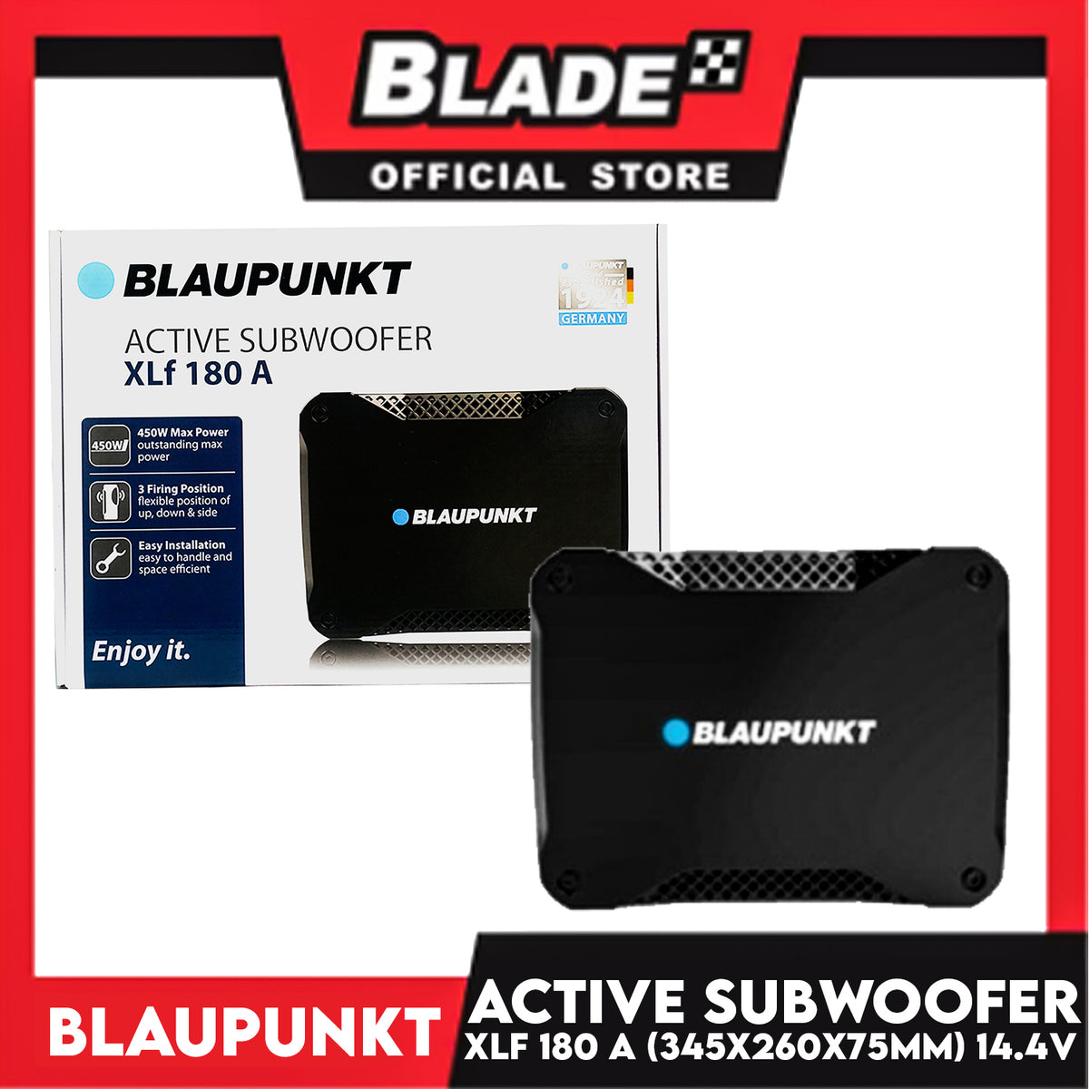 Blaupunkt Active Subwoofer XLf180A 450 Max Power 3 Firing Position Flexible Position of Up, Down & Side