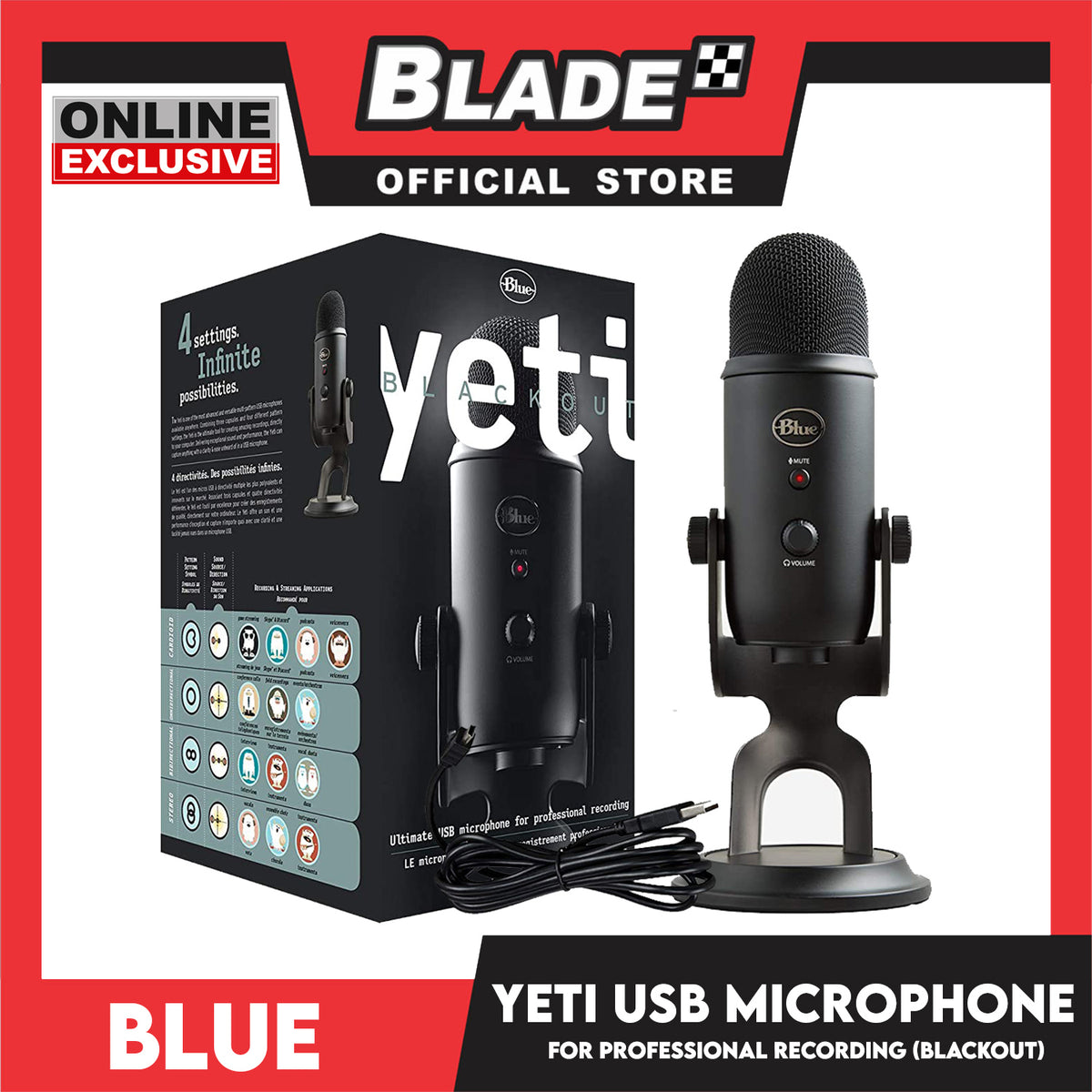 Blue Yeti USB Microphone for Professional Recording (Black Out)