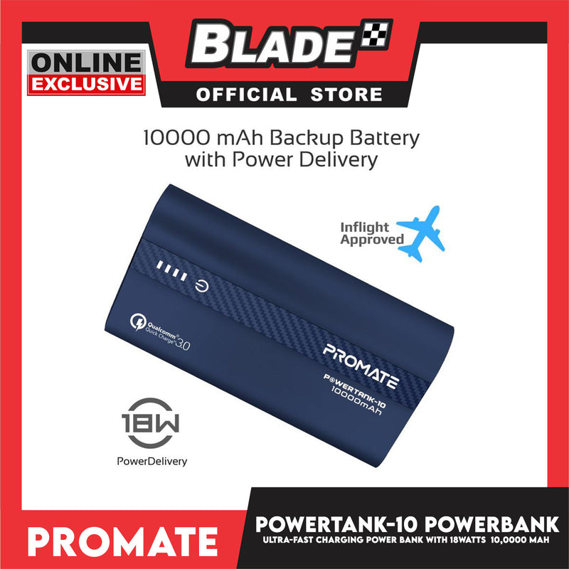 Promate Charging Power Bank Ultra-Fast 18 Watts PowerTank-10 10000mAh (Blue)