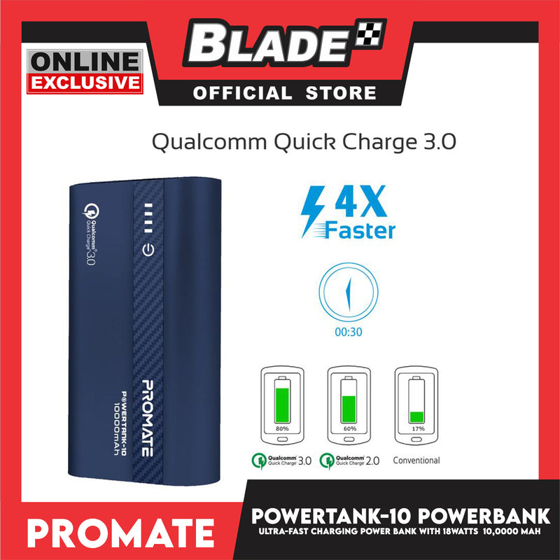 Promate Charging Power Bank Ultra-Fast 18 Watts PowerTank-10 10000mAh (Blue)