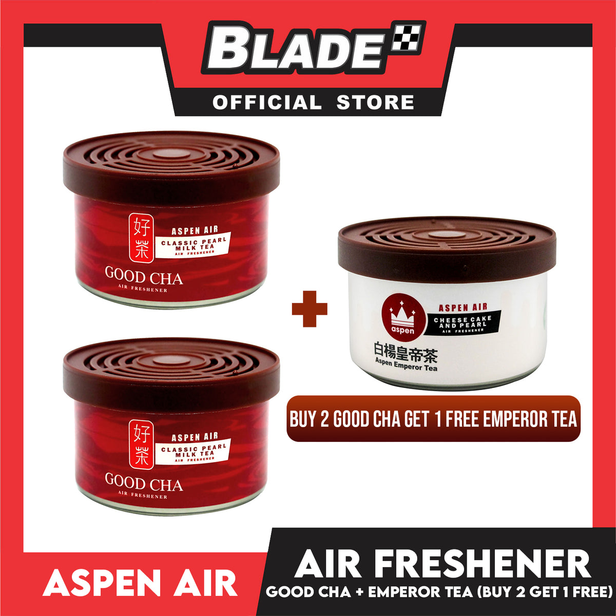 Aspen Air Good Cha Classic Pearl Milk Tea Air Freshener + Aspen Air Emperor Tea Cheese Cake and Pearl Milk Tea Air Freshener (Buy 2 Get 1 Free)