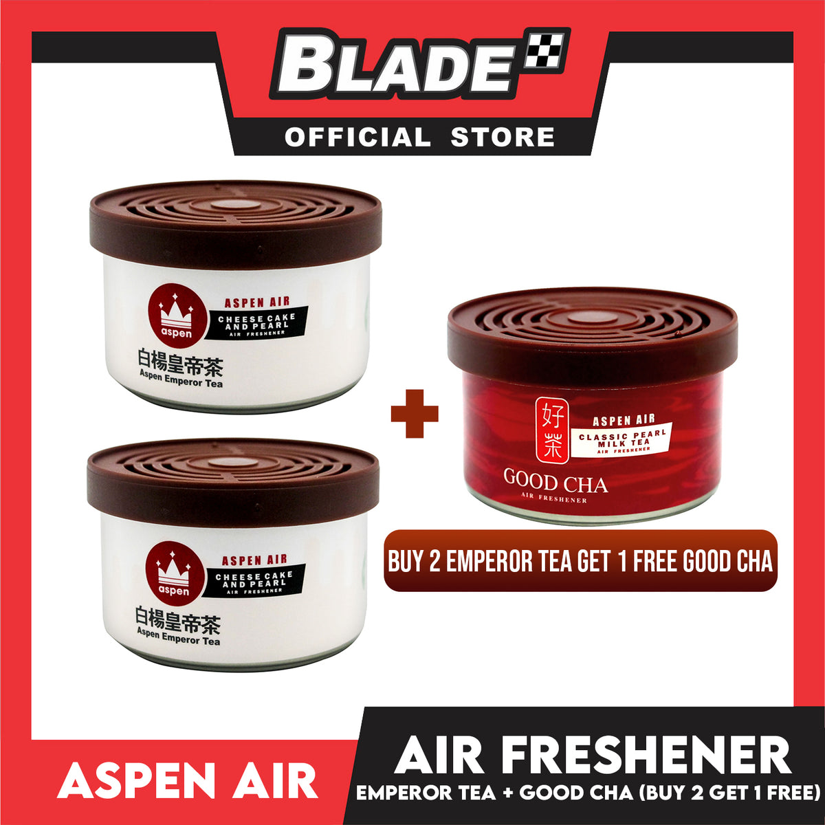 Aspen Air Emperor Tea Cheese Cake and Pearl Milk Tea + Aspen Air Good Cha Classic Pearl Milk Tea Air Freshener (Buy 2 Get 1 Free)