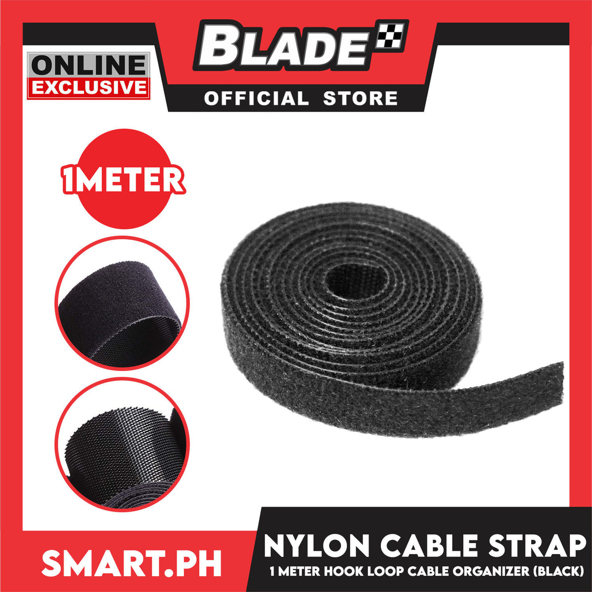 1 Meter Nylon Cable Strap Hook And Loop Multi-Purpose Cable Wire Organizer (Black)