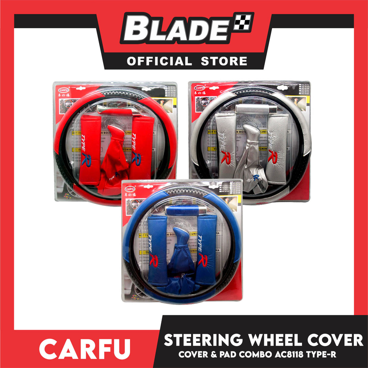 Carfu Steering Wheel Cover And Pad Combo AC8118 Type-R (Assorted Colors)