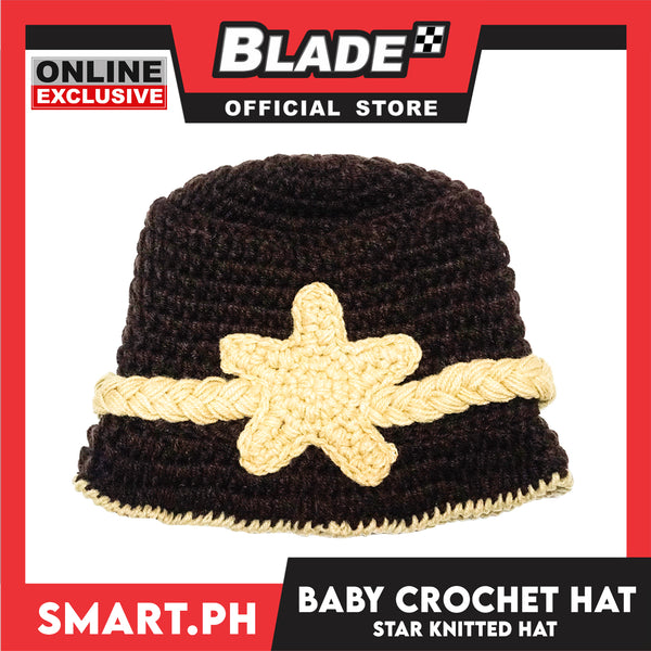 Baby Crochet Warm Hat Brown with Cream Star Design