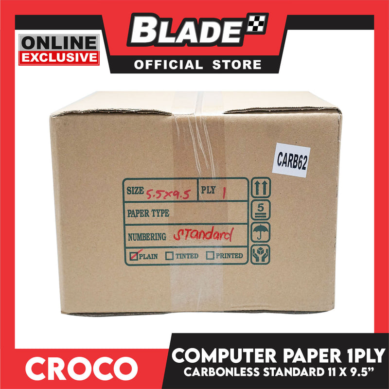 Croco Computer Forms Standard 11x9 1/2'' 1Box (1Ply) Continuous Computer Paper Carbonless 2000 Sheets