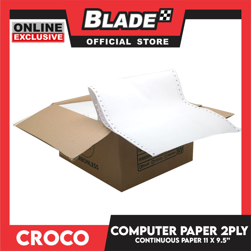 Croco Computer Forms Standard 11x9 1/2'' 1Box (2Ply) Continuous Computer Paper Carbonless 1000 Sheets