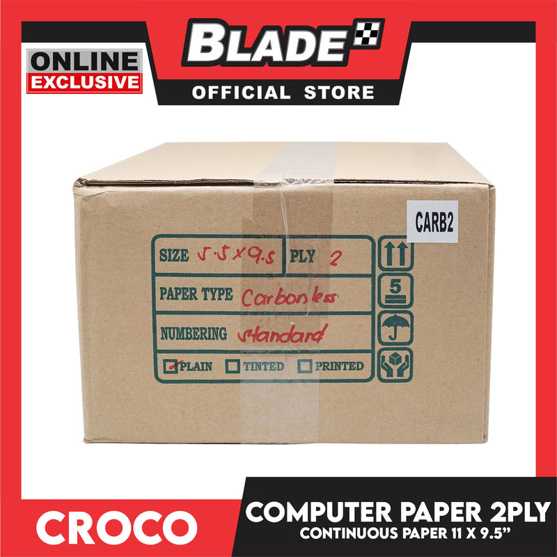 Croco Computer Forms Standard 11x9 1/2'' 1Box (2Ply) Continuous Computer Paper Carbonless 1000 Sheets