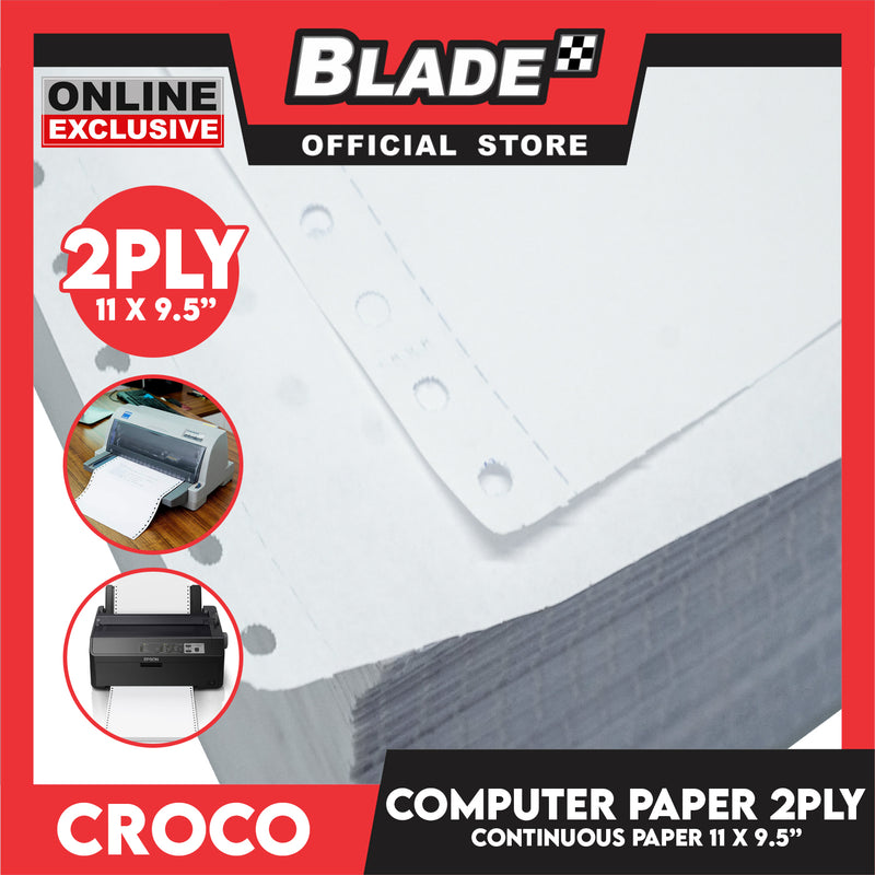 Croco Computer Forms Standard 11x9 1/2'' 1Box (2Ply) Continuous Computer Paper Carbonless 1000 Sheets