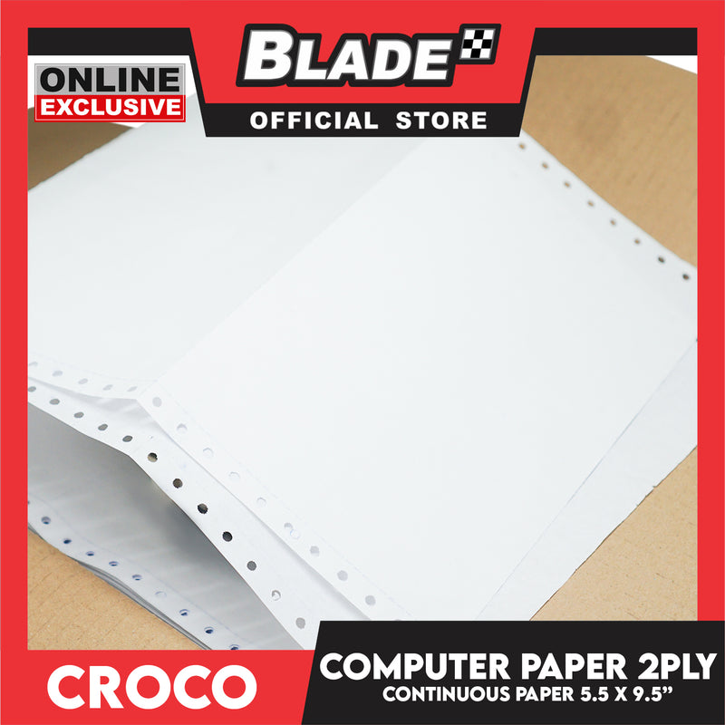 Croco Computer Forms 5.5 x 9 1/2'' (2PLY) 1Box Continuous Computer Paper Carbonless Double Ply 1000 Sheets