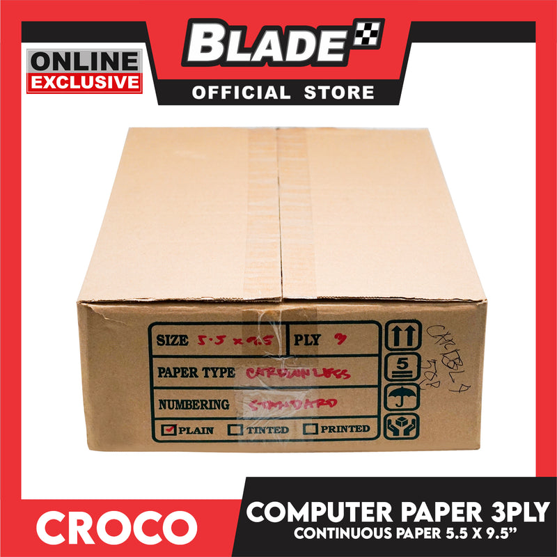 Croco Computer Forms Standard 11x9 1/2'' 1Box (3Ply) Continuous Computer Paper Carbonless 500 Sheets